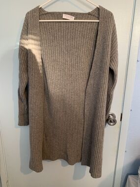 Everlane Gray Ribbed Wool Cashmere Open Front Cardigan